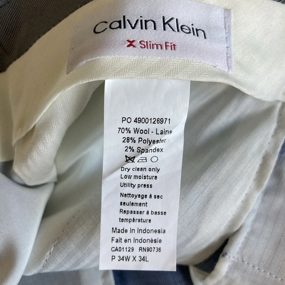 Calvin Klein Mens Slim fit Dress Pants 34W 34L‎ Light Blue Solid Stretch